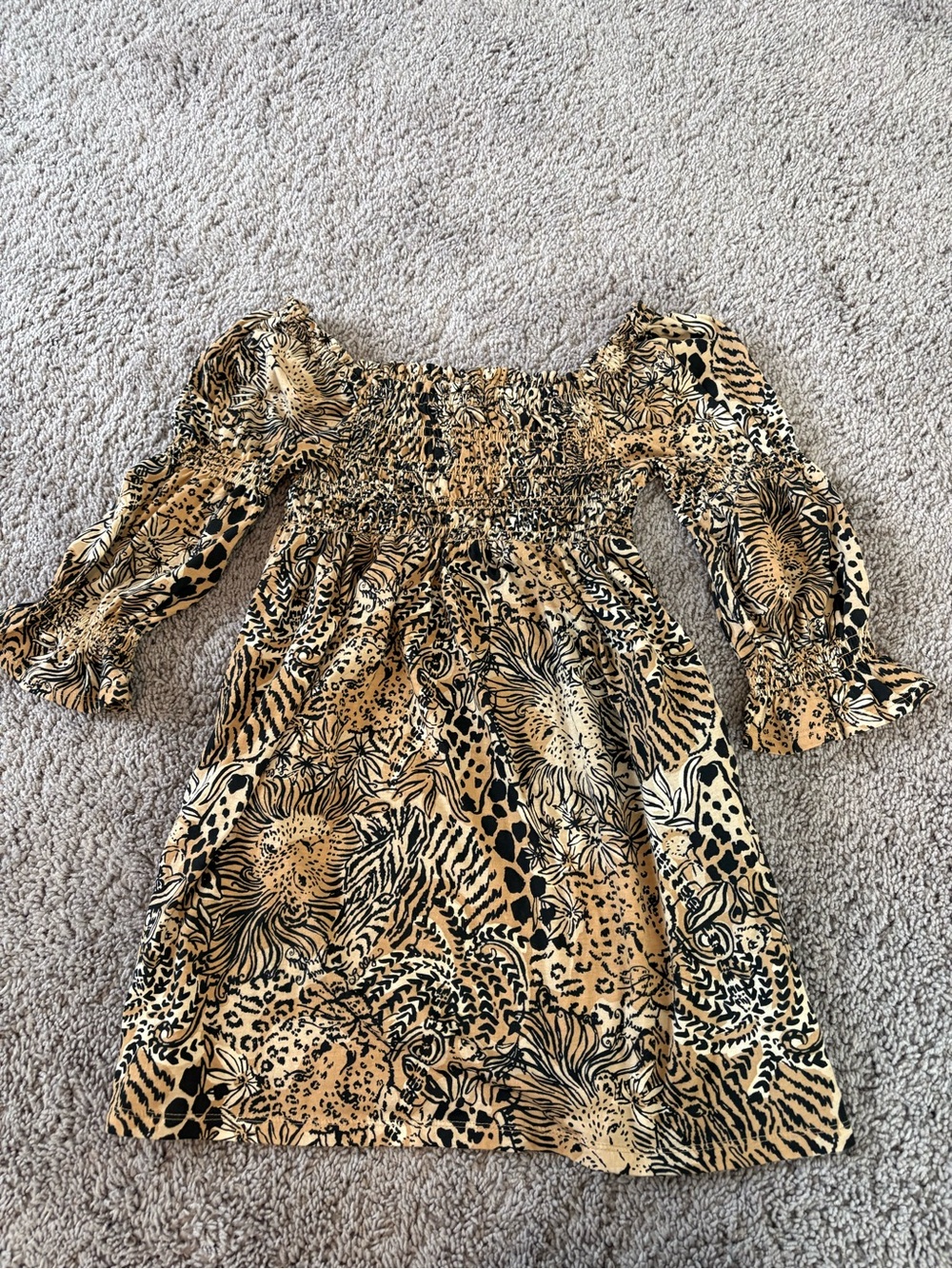 Lilly Pulitzer Girls Yellow Tan and Black Animal Print Dress
